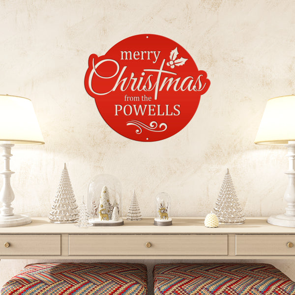 Holiday Season Custom Metal Sign - Personalized Festive Wall Art - Merry Christmas Home Decor - Stylish Seasonal Family Name Decoration