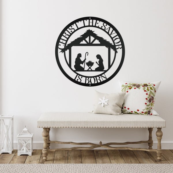 Christ the Savior is Born Christmas Metal Sign