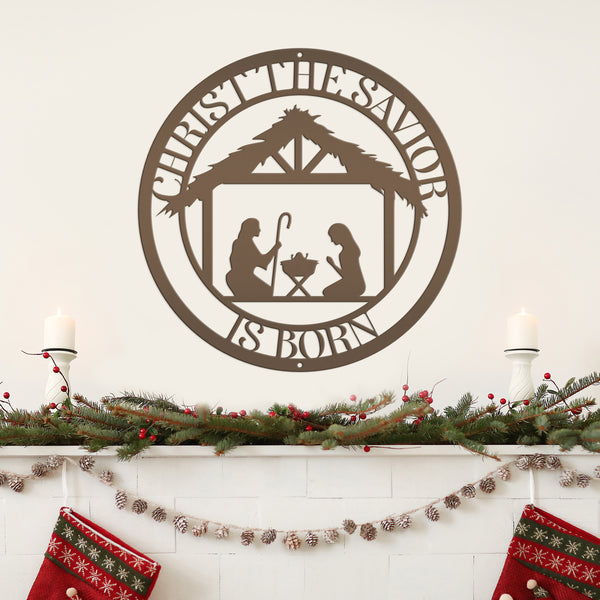 Christ the Savior is Born Christmas Metal Sign