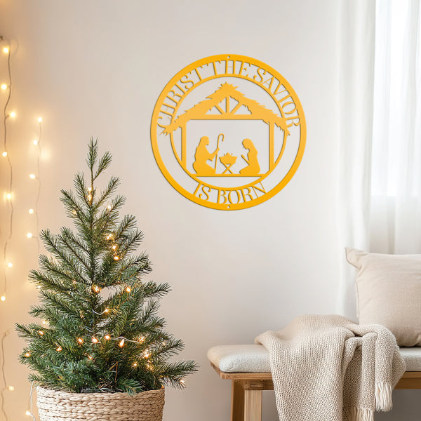 Christ the Savior is Born Christmas Metal Sign