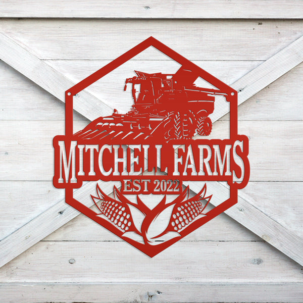 Personalized Corn and Combine Metal Sign, Farmhouse Metal Wall Decor, Combine Wall Art, Combine Wall Decor, Farm Wall Decor, Fathers Day Gift, Gift for Farmer