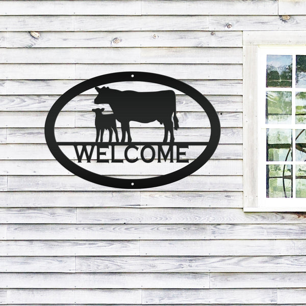 Cow and Calf Welcome Sign, Cow Metal Sign, Cow Decor, Cow Art , Cow Gift, Cow Wall Art, Farmhouse Wall Decor