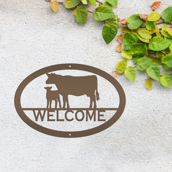 Cow and Calf Welcome Sign, Cow Metal Sign, Cow Decor, Cow Art , Cow Gift, Cow Wall Art, Farmhouse Wall Decor