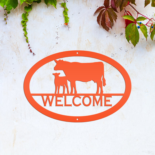 Cow and Calf Welcome Sign, Cow Metal Sign, Cow Decor, Cow Art , Cow Gift, Cow Wall Art, Farmhouse Wall Decor