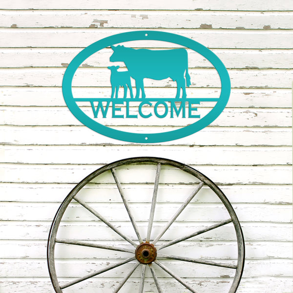 Cow and Calf Welcome Sign, Cow Metal Sign, Cow Decor, Cow Art , Cow Gift, Cow Wall Art, Farmhouse Wall Decor