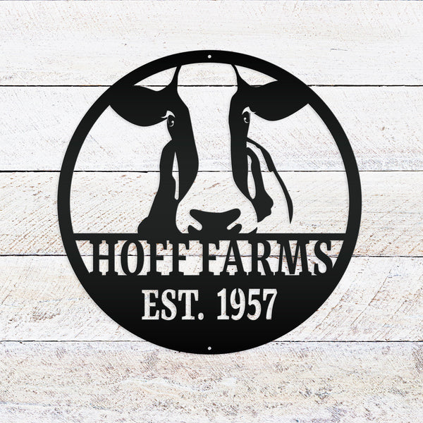 Personalized Cow Farm with Established Date Metal Sign-Custom Cow Decor-Signage