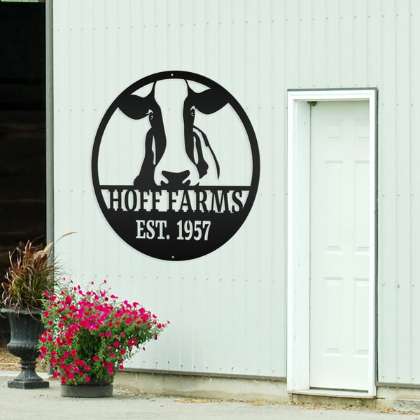 Personalized Cow Farm with Established Date Metal Sign-Custom Cow Decor-Signage