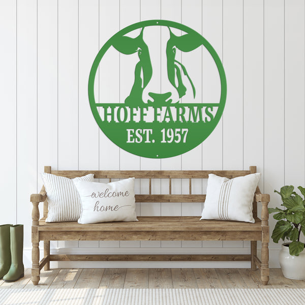 Personalized Cow Farm with Established Date Metal Sign-Custom Cow Decor-Signage