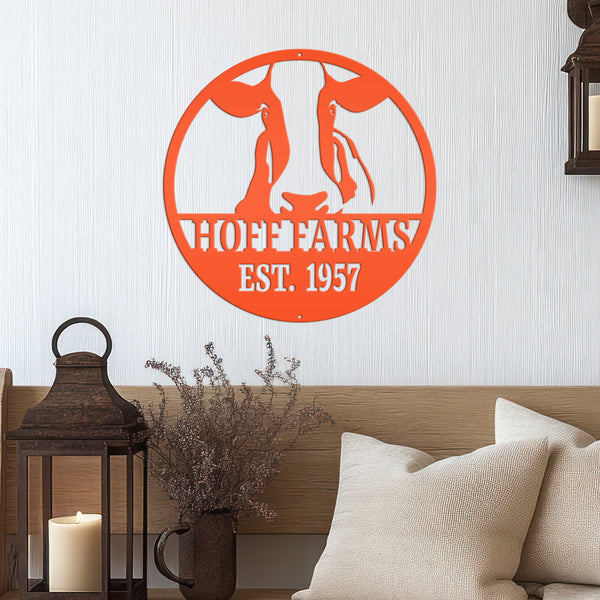 Personalized Cow Farm with Established Date Metal Sign-Custom Cow Decor-Signage