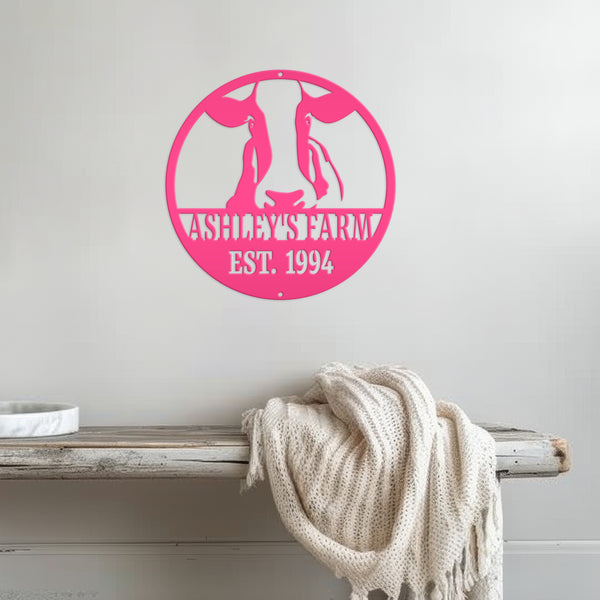 Personalized Cow Farm with Established Date Metal Sign-Custom Cow Decor-Signage