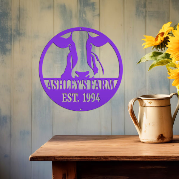 Personalized Cow Farm with Established Date Metal Sign-Custom Cow Decor-Signage