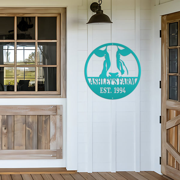 Personalized Cow Farm with Established Date Metal Sign-Custom Cow Decor-Signage