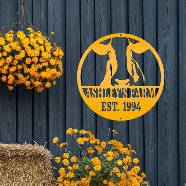 Personalized Cow Farm with Established Date Metal Sign-Custom Cow Decor-Signage