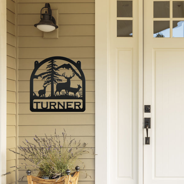 Deer Family Welcome Metal Sign- Deer Themed Welcome Sign-Custom Deer Hunting Sign -Deer Cabin Family Name Sign