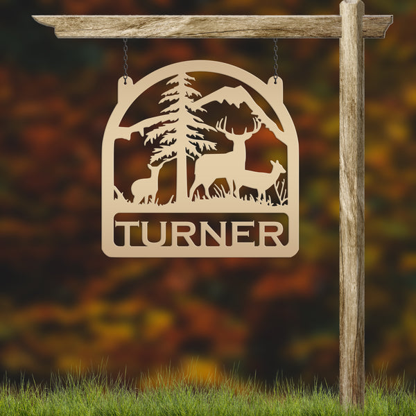 Deer Family Welcome Metal Sign- Deer Themed Welcome Sign-Custom Deer Hunting Sign -Deer Cabin Family Name Sign