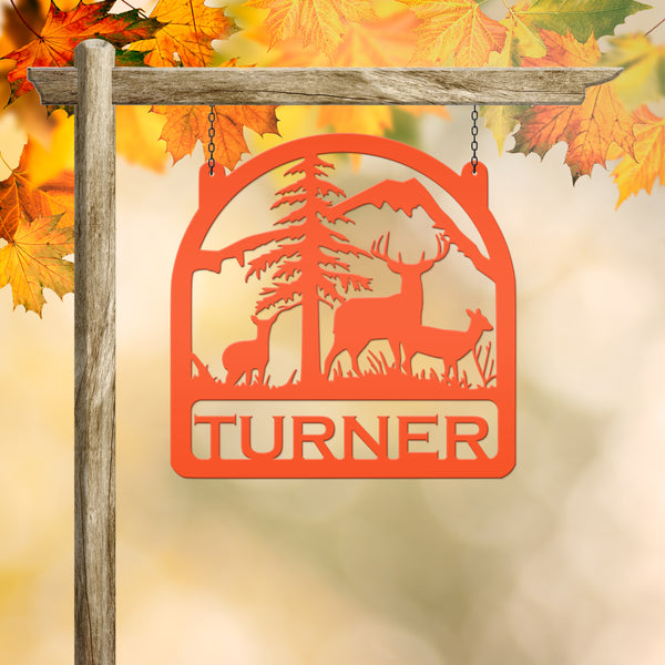 Deer Family Welcome Metal Sign- Deer Themed Welcome Sign-Custom Deer Hunting Sign -Deer Cabin Family Name Sign