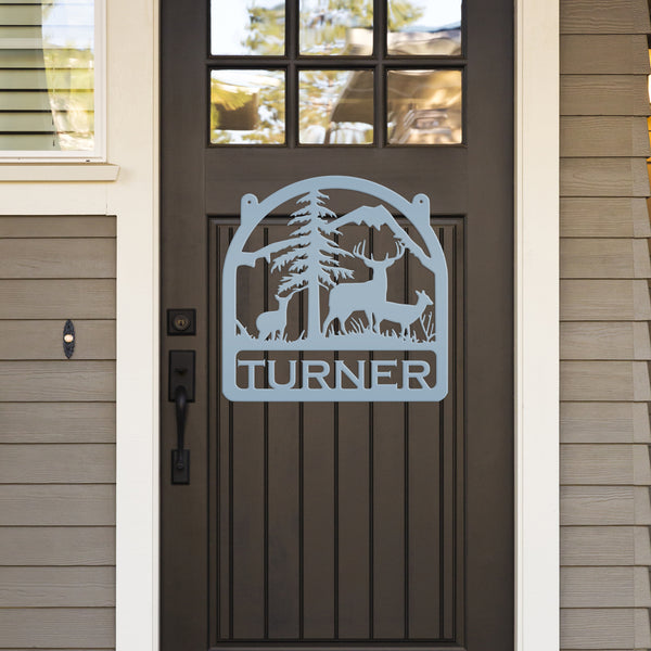 Deer Family Welcome Metal Sign- Deer Themed Welcome Sign-Custom Deer Hunting Sign -Deer Cabin Family Name Sign