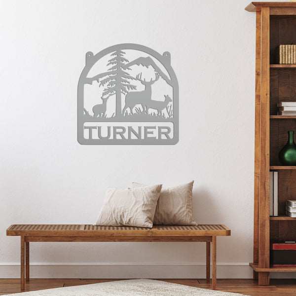 Deer Family Welcome Metal Sign- Deer Themed Welcome Sign-Custom Deer Hunting Sign -Deer Cabin Family Name Sign