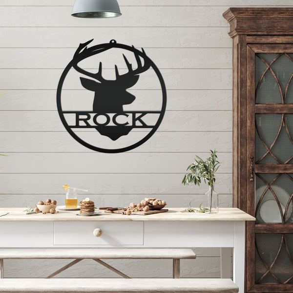 Last Name Deer Monogram Wall Hanging Deer Head Metal Wall Sign Black Metal Sign Deer Head Home Decor Deer Head Metal Art Wedding Gift Groom