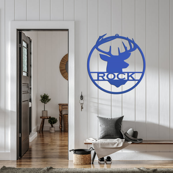 Last Name Deer Monogram Wall Hanging Deer Head Metal Wall Sign Black Metal Sign Deer Head Home Decor Deer Head Metal Art Wedding Gift Groom