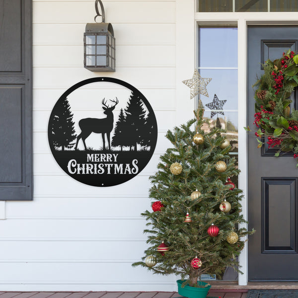 Metal Merry Christmas Deer Sign, Outdoor Holiday Sign, Indoor Christmas Decor