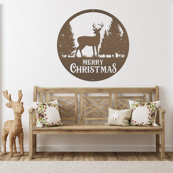 Metal Merry Christmas Deer Sign, Outdoor Holiday Sign, Indoor Christmas Decor