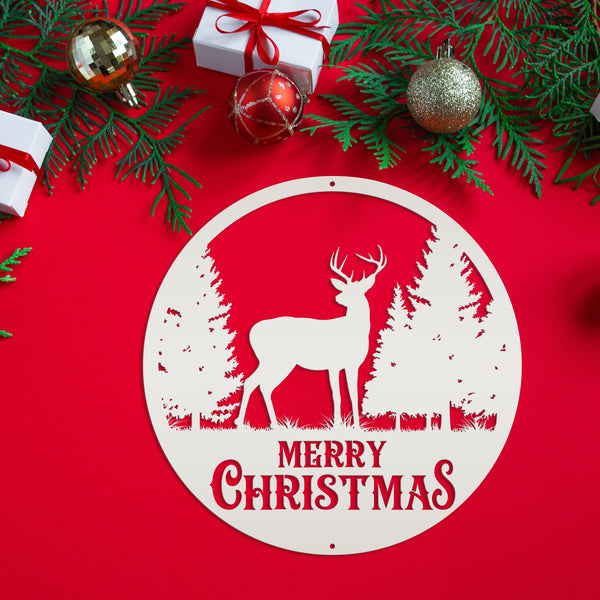 Metal Merry Christmas Deer Sign, Outdoor Holiday Sign, Indoor Christmas Decor