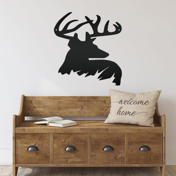 Deer Buck Side Bust Metal Sign- Deer Shaped Metal Sign for Deer Themed Decor-Deer Antler Sign