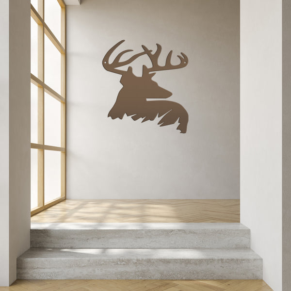 Deer Buck Side Bust Metal Sign- Deer Shaped Metal Sign for Deer Themed Decor-Deer Antler Sign
