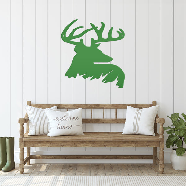 Deer Buck Side Bust Metal Sign- Deer Shaped Metal Sign for Deer Themed Decor-Deer Antler Sign