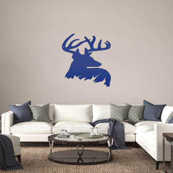 Deer Buck Side Bust Metal Sign- Deer Shaped Metal Sign for Deer Themed Decor-Deer Antler Sign