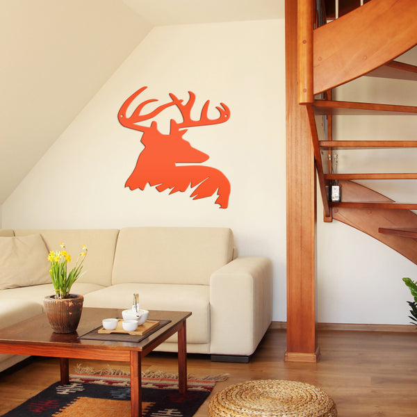 Deer Buck Side Bust Metal Sign- Deer Shaped Metal Sign for Deer Themed Decor-Deer Antler Sign