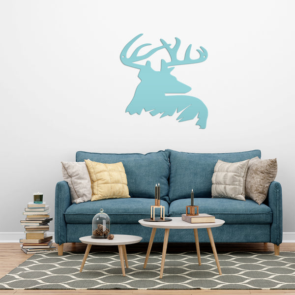 Deer Buck Side Bust Metal Sign- Deer Shaped Metal Sign for Deer Themed Decor-Deer Antler Sign