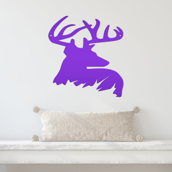 Deer Buck Side Bust Metal Sign- Deer Shaped Metal Sign for Deer Themed Decor-Deer Antler Sign