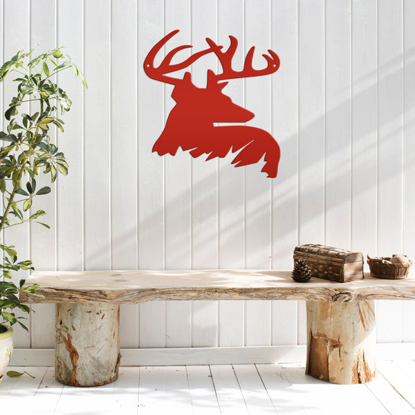 Deer Buck Side Bust Metal Sign- Deer Shaped Metal Sign for Deer Themed Decor-Deer Antler Sign