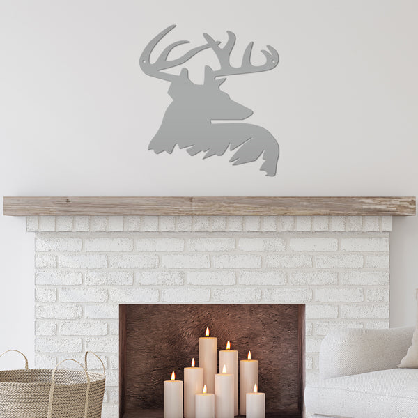 Deer Buck Side Bust Metal Sign- Deer Shaped Metal Sign for Deer Themed Decor-Deer Antler Sign