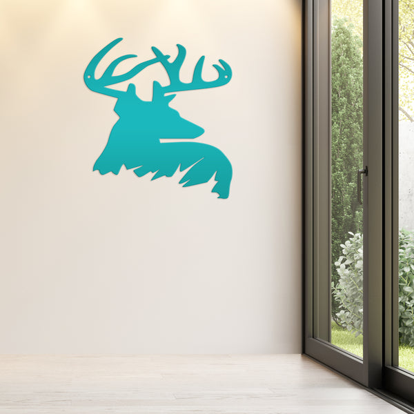 Deer Buck Side Bust Metal Sign- Deer Shaped Metal Sign for Deer Themed Decor-Deer Antler Sign