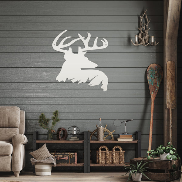 Deer Buck Side Bust Metal Sign- Deer Shaped Metal Sign for Deer Themed Decor-Deer Antler Sign