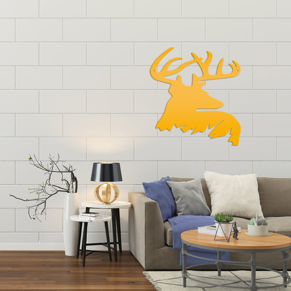 Deer Buck Side Bust Metal Sign- Deer Shaped Metal Sign for Deer Themed Decor-Deer Antler Sign