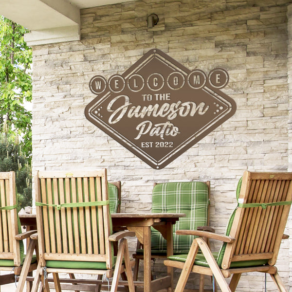 Personalized Welcome Patio with Established Date Outdoor Metal Sign