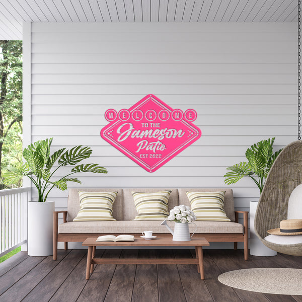 Personalized Welcome Patio Sign, Fun Patio Sign, Diamond Shape Patio Sign, Vintage Patio Sign for Outdoor Wall, Fun Patio Wall Art for Outdoor Oasis