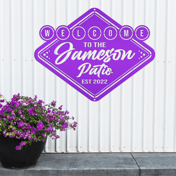 Personalized Welcome Patio Sign, Fun Patio Sign, Diamond Shape Patio Sign, Vintage Patio Sign for Outdoor Wall, Fun Patio Wall Art for Outdoor Oasis