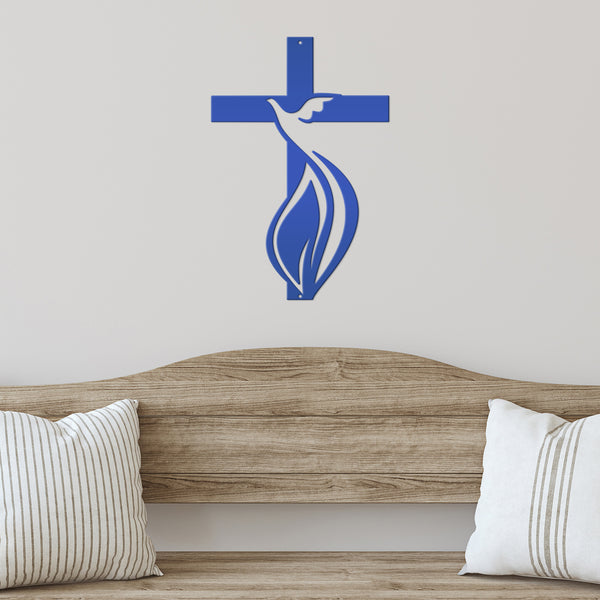 Cross Sign with Dove and Flame-Christian-Religious-Wall Decor -Home Decor- Wall Art-Hanging Wall Art-Cross-Dove Wall Cross