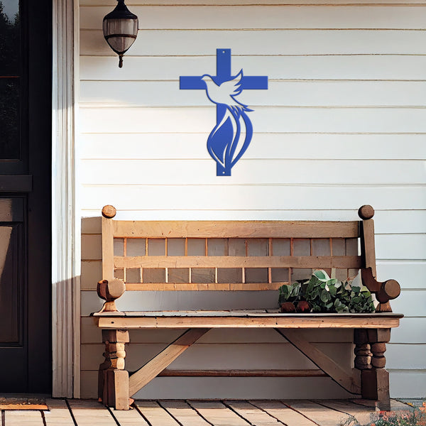 Cross Sign with Dove and Flame-Christian-Religious-Wall Decor -Home Decor- Wall Art-Hanging Wall Art-Cross-Dove Wall Cross