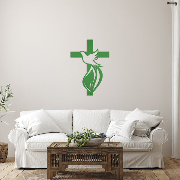 Cross Sign with Dove and Flame-Christian-Religious-Wall Decor -Home Decor- Wall Art-Hanging Wall Art-Cross-Dove Wall Cross