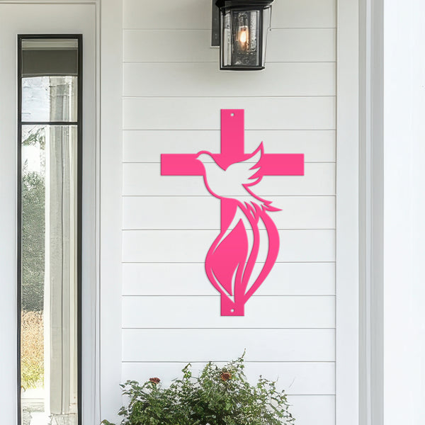 Cross Sign with Dove and Flame-Christian-Religious-Wall Decor -Home Decor- Wall Art-Hanging Wall Art-Cross-Dove Wall Cross