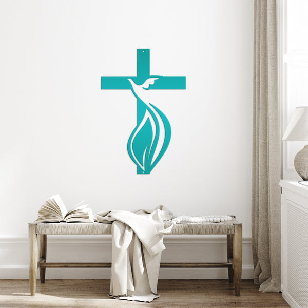 Cross Sign with Dove and Flame-Christian-Religious-Wall Decor -Home Decor- Wall Art-Hanging Wall Art-Cross-Dove Wall Cross