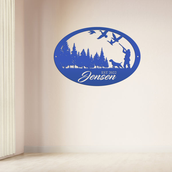duck hunting scene metal sign
