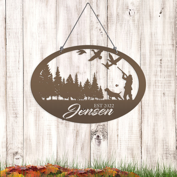 duck hunting scene metal sign