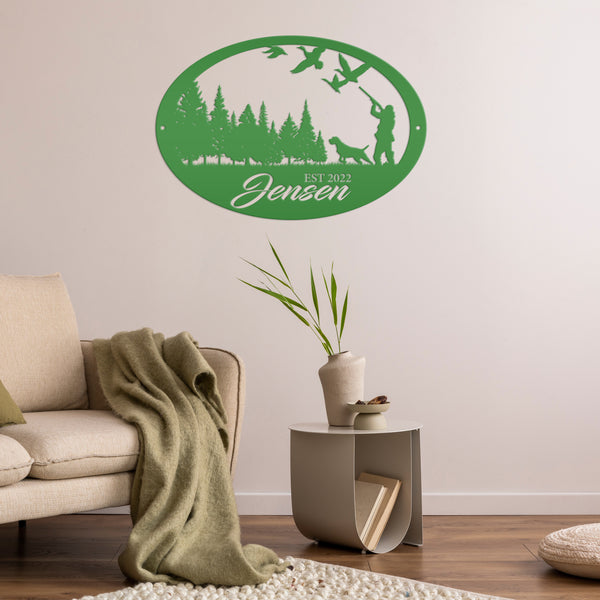 duck hunting scene metal sign